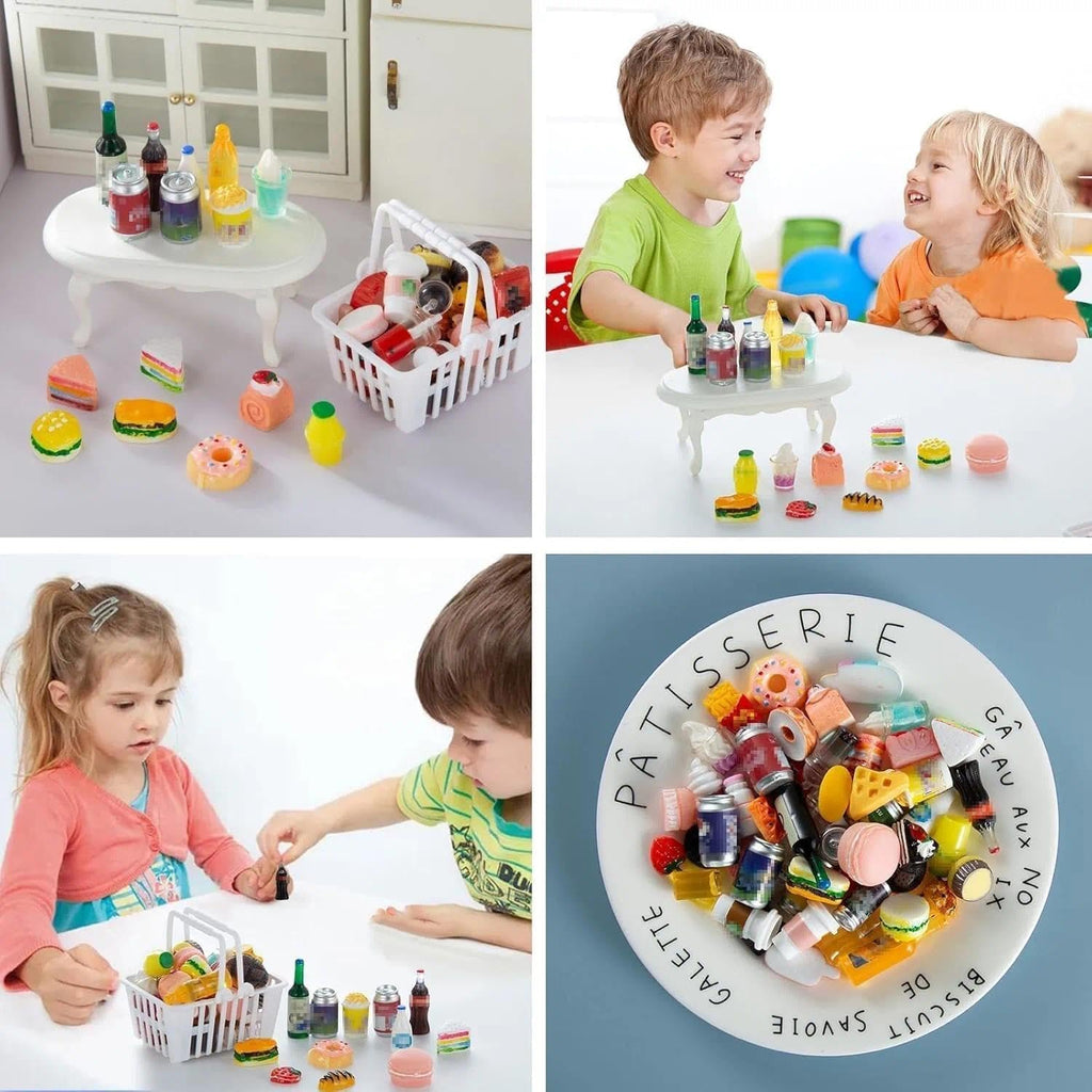Skiennix Miniature Food & Drink Bottles - 50 Pcs Pretend Play Kitchen Accessories for 1/12 Dollhouse