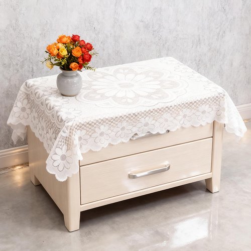 Zelphvt Small Square Lace Tablecloth 35''×35'' White Lace Tablecloth Crochet Laces Table Cloth Vintage Embroidered Side Table Cover for Round Coffee Tables Wedding Rectangle Tables Decor