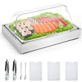 Uiifan Salad Bar Buffet Station for Home, Ice Food Serving Display Tray with Clear Roll Top Cover, Cold Food Buffet Server Trays with Clamps Spoons Ice Box for Restaurant Kitchen Party(Classic)