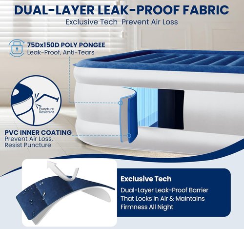 KINGJERRY Twin XL Air Mattress - Built-In Pump, 18" Raised Comfort, Dual-Layer Leakproof, 80" Length