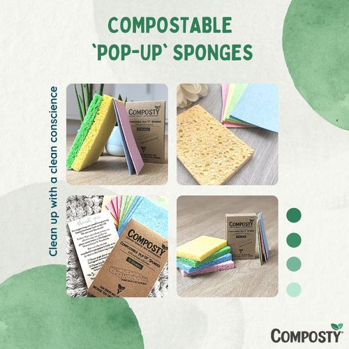 Pop-Up Compostable Sponges 12-Pack – Eco-Friendly Biodegradable Cellulose Kitchen Sponges (Plastic-Free, Non-Scratch, Compressed & Expanding) for Dishes, Kitchen & Bathroom by Award Winning Composty