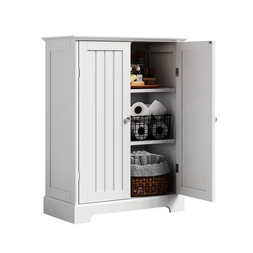 ChooChoo Bathroom Floor Cabinet, Modern Bathroom Storage Cabinet with 2 Doors and Adjustable Shelves, Freestanding Cupboard for Living Room, White