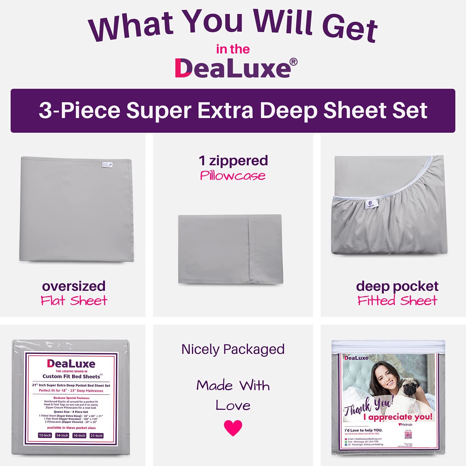 Twin Sheets Set - Twin Bed Sheets Kids Calm Grey - 16" Deep Pockets Fitted Sheet, Oversize Flat Sheet, 1 Zipper Closure Pillowcase