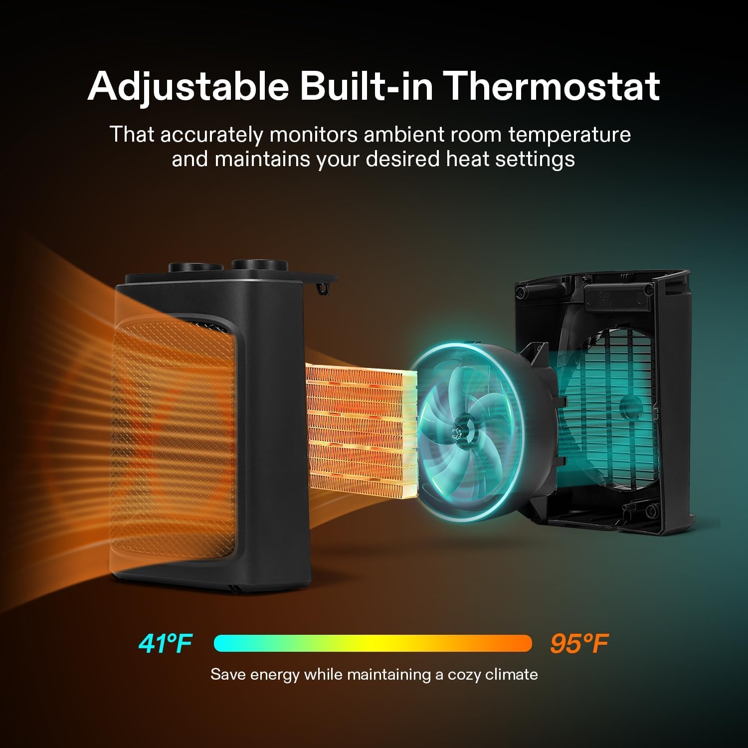 VIVOSUN 1500W Space Heater for Indoor Use, Portable Electric Heater with Adjustable Thermostat, 1500W/900W/700W/Fan Only with 4 Modes for PTC Fast Heating, Overheat & Tip-over Protection, ETL Listed