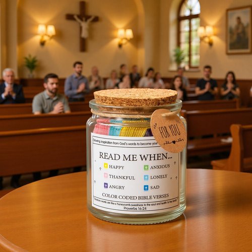 LIVOPARA Read Me When Bible Verses Jar for Daily Encouragement，God is Above Bible Verse Jar for Wemen&Men&Teens，Christian Gifts for Women，96 Bible Verses Cards