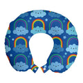 Ambesonne Cartoon Travel Pillow Neck Rest, Rainbow Clouds Along Stars Dreaming Sleeping Shower Night Time, Memory Foam Traveling Accessory for Airplane and Car, 12", Cobalt Blue