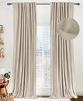 Skiennix 100% Blackout Linen Curtains - Thermal Insulated Drapes for Bedroom | 50" W x 80" L, Oatmeal