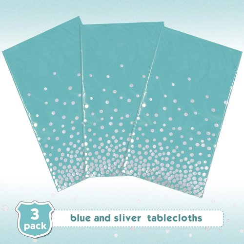 Breling Disposable Tablecloth Set - Teal Blue & Silver Dot Design | 54 x 108 Inch for Parties & Events