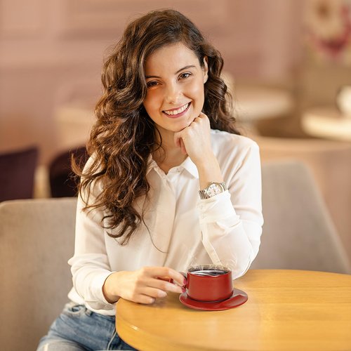 EartAura Designer’s Original Handmade Ceramic Coffee Mugs with Saucer，Food-Grade Titanium, Unique Ring Coffee cup for Office and Home, Birthday，Valentine's Gifts for Men and Women (Cherry red)