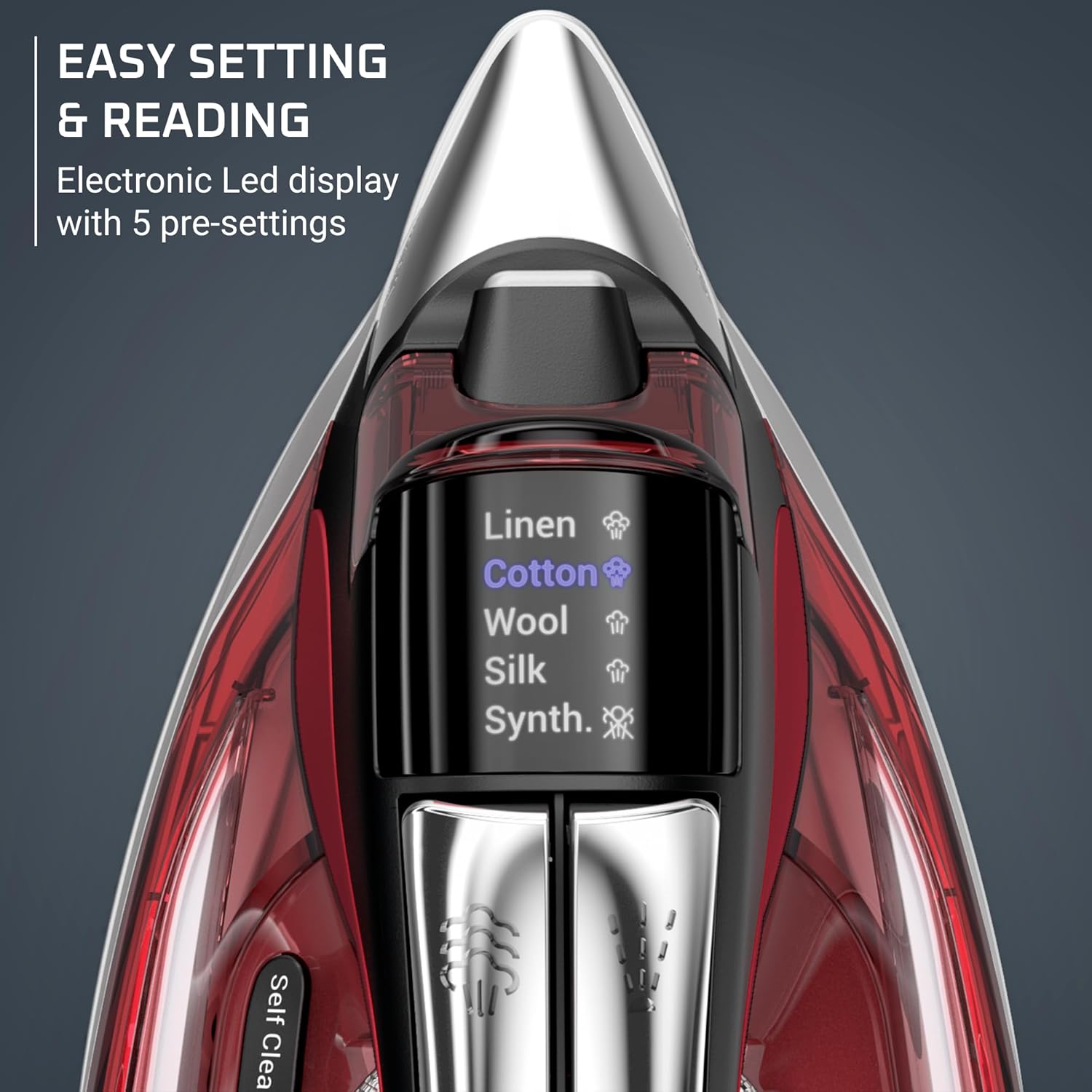Rowenta Focus Excellence Steam Iron - 1750W Stainless Steel Soleplate, Retractable Cord, Red | 400+ Microsteam Holes
