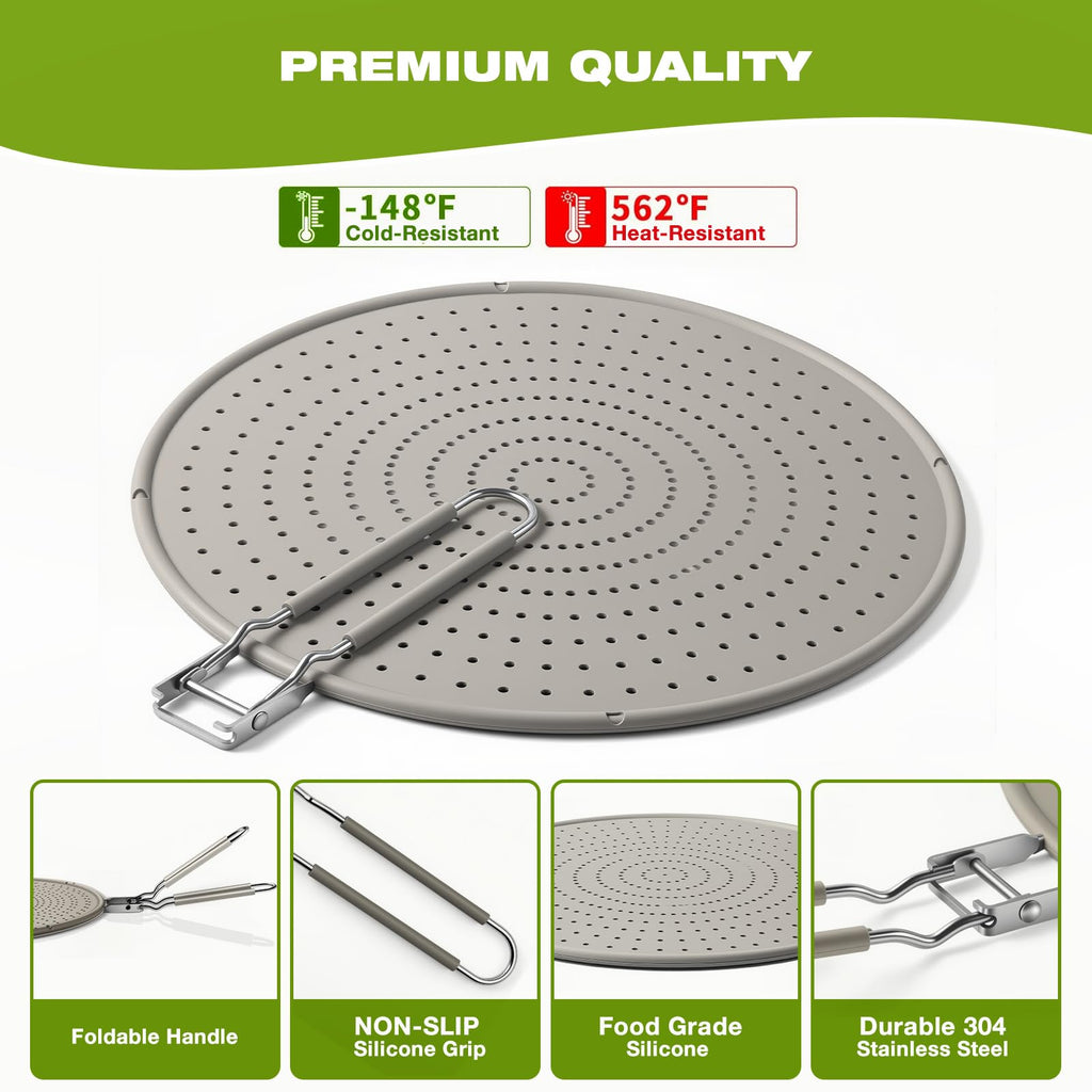 Silicone Splatter Screen for Frying Pan 13 Inch - Grease Splatter Guard with Foldable Handle, Dishwasher Safe & Never Rusts, Fits Most Pans for Stove Top & Bacon Cooking