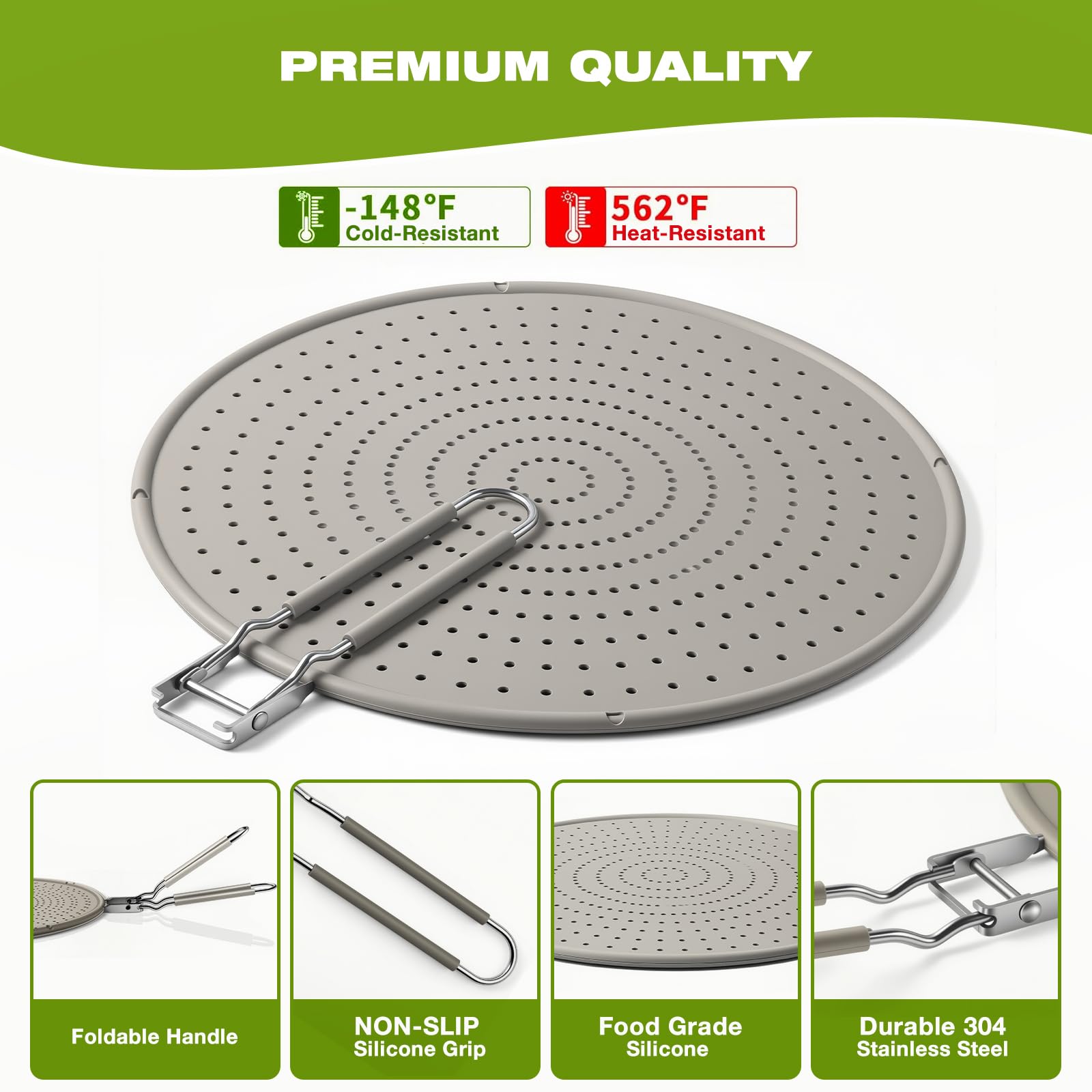 Silicone Splatter Screen for Frying Pan 13 Inch - Grease Splatter Guard with Foldable Handle, Dishwasher Safe & Never Rusts, Fits Most Pans for Stove Top & Bacon Cooking