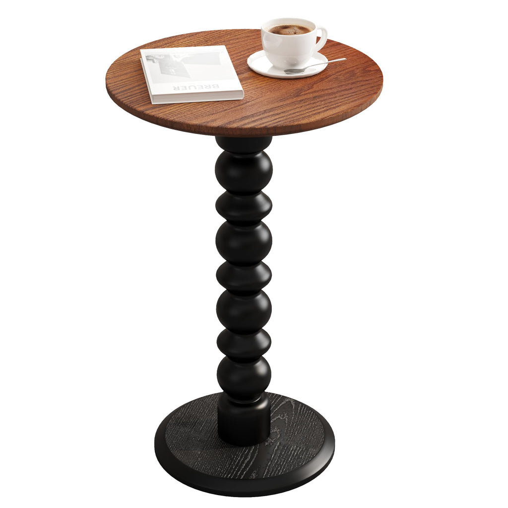 zaowofires Solid Wood Round Side Table, Small Drink Table,Cocktail Table, Wooden Pedestal End Table, Plant Stand for Living Room, Bedroom，Office and Corners(Walnut/Black)