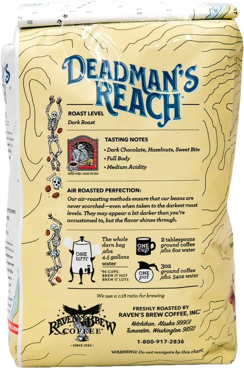 Raven's Brew Coffee High Caffeine Coffee Dark Roast Ground - Deadman's Reach 2lb