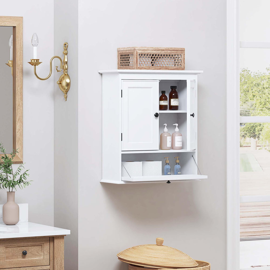 Spirich Bathroom Cabinet Wall Mounted, Small Bathroom Wall Cabinet Over Toilet, Medicine Cabinet Organizer with Doors and Adjustable Shelf, White