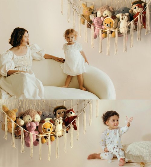 Mirolam Stuffed Animal Storage Hammock Net - Large Corner Organizer for Baby Nursery Decor