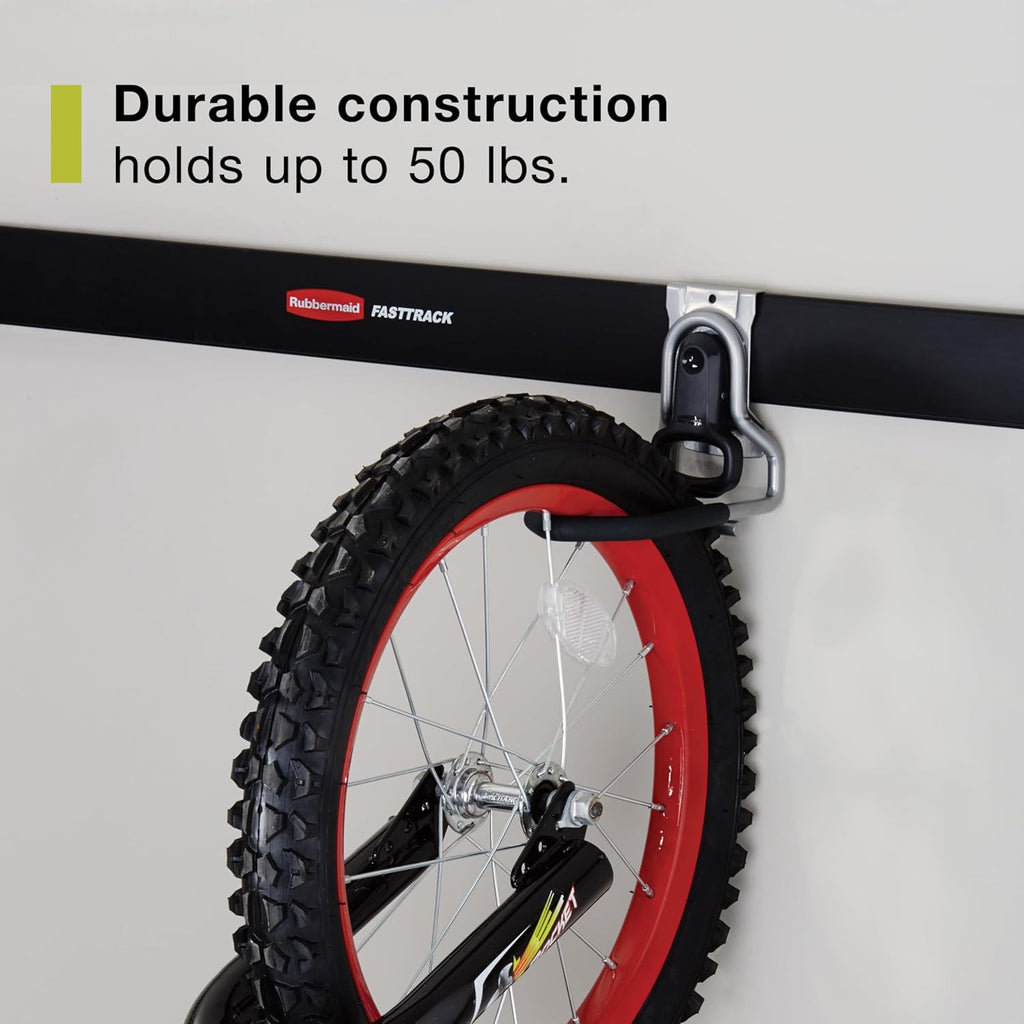 Rubbermaid FastTrack Vertical Bike Hook - Heavy-Duty Wall Mount Hanger Holds Up to 50 Pounds | Black