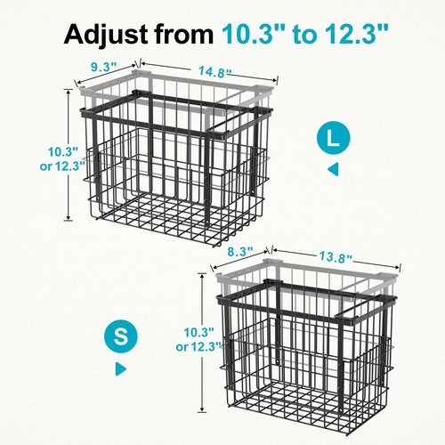 iSPECLE Freezer Organizer Bins, 2 Pack Fits 12" Pizza Adjustable for 5 to 7 Cu.Ft Chest Freezer, Stackable Wire Baskets with Handles, Heavy Duty Storage for Bulk Meat & Frozen Food, Black
