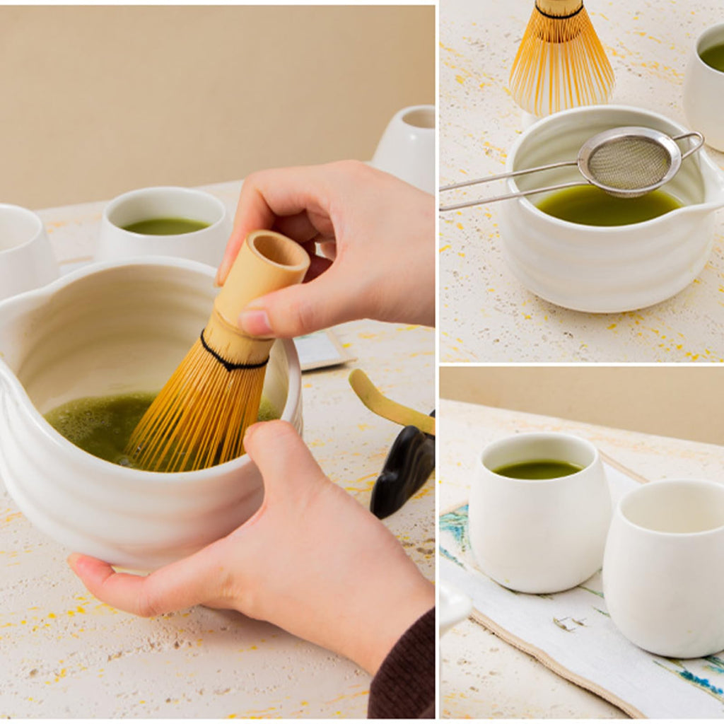 ZQFTZQ Matcha Whisk Set White, Ceramic Matcha Bowl Set with Bamboo Whisk, Holder, Scoop, Rest, Sifter and Towel – Complete 7 PCS Japanese Matcha Kit, Authentic Traditional Matcha Preparation Set