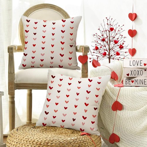RABUSOFA Valentines Pillow Covers 18x18 inch Set of 2 Valentine's Day Decorations Red Love Heart Decorative Throw Pillows for Bedroom Sofa Couch Holiday Wedding Festivals Home Decor