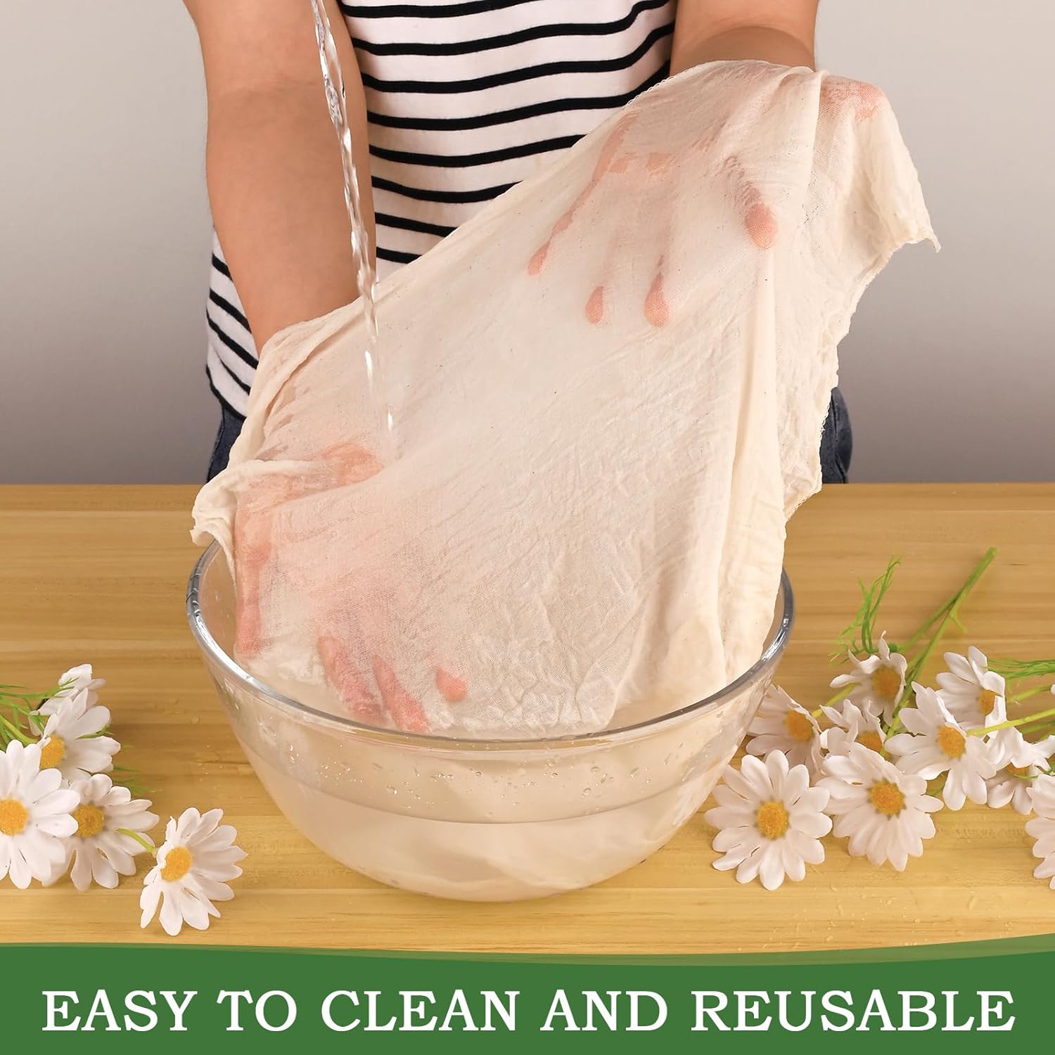 WMKGG Reusable Unbleached Cotton Cheese Cloth - 20x20 Inch Fine Mesh for Straining & Cooking