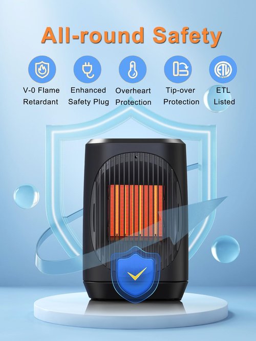iFeiFan Small Space Heater, Portable Electric Heaters for Indoor Use With 3 Modes, 70° Oscillation, Remote Control, Energy Efficient, Low Noise,1500W PTC Ceramic Fast Safety Heating For Bedroom Office