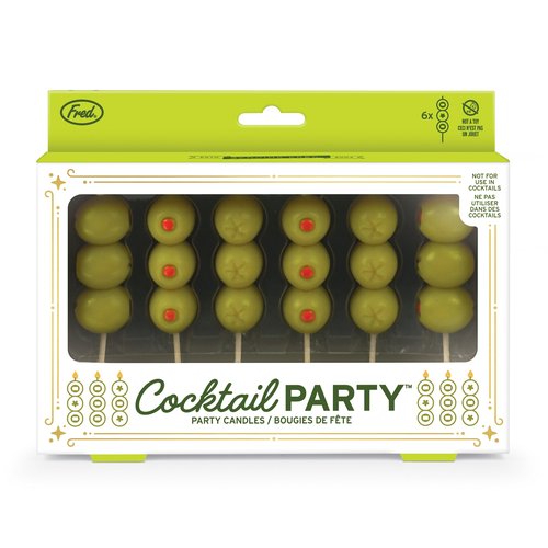 Genuine Fred Cocktail Party Olive Birthday Candles – Set of 6 Martini Olive Celebration Candles with Wooden Picks – Fun Decoration for Parties, Birthdays, and Happy Hour
