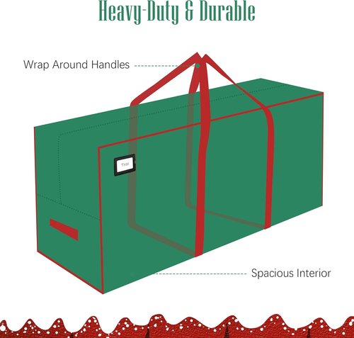 Cosy Family Christmas Tree Storage Bag - Durable Extra Large 7.5 ft Heavy Duty Design with Reinforced Handles & Dual Zippers - Green