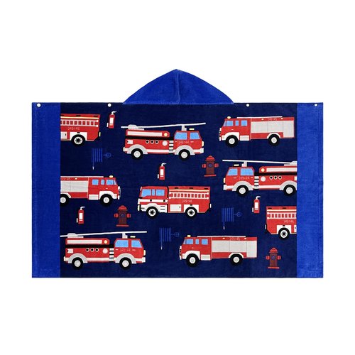 BANGSAUR Kids Hooded Beach Towels, 100% Cotton 50x30 inches Bath Pool Towel Wrap, Toddlers Boys 3-12 Years Coverup Fire Truck