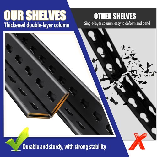 Garage Shelving | Heavy Duty 5-Tier Metal Storage Unit - Adjustable 3500 lbs Capacity, 72"x59"x20", Black