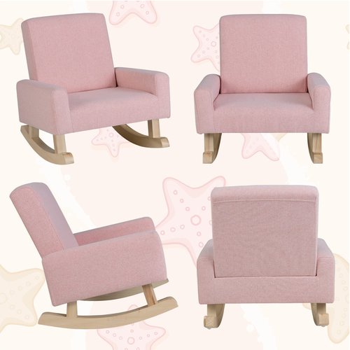 HOMGX Kids Rocking Chair, Toddler Couch with Solid Wood Base & Non-Slip Pads, Durable Linen Fabric Toddlers Sofa, Children Rocker Armchair in Playroom, Nursery, Bedroom
