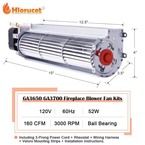 Hiorucet Fireplace Blower Fan Kit - Replacement for Desa Tech, FMI, Vanguard | Fits GA3650A, GA3700, GA3750A