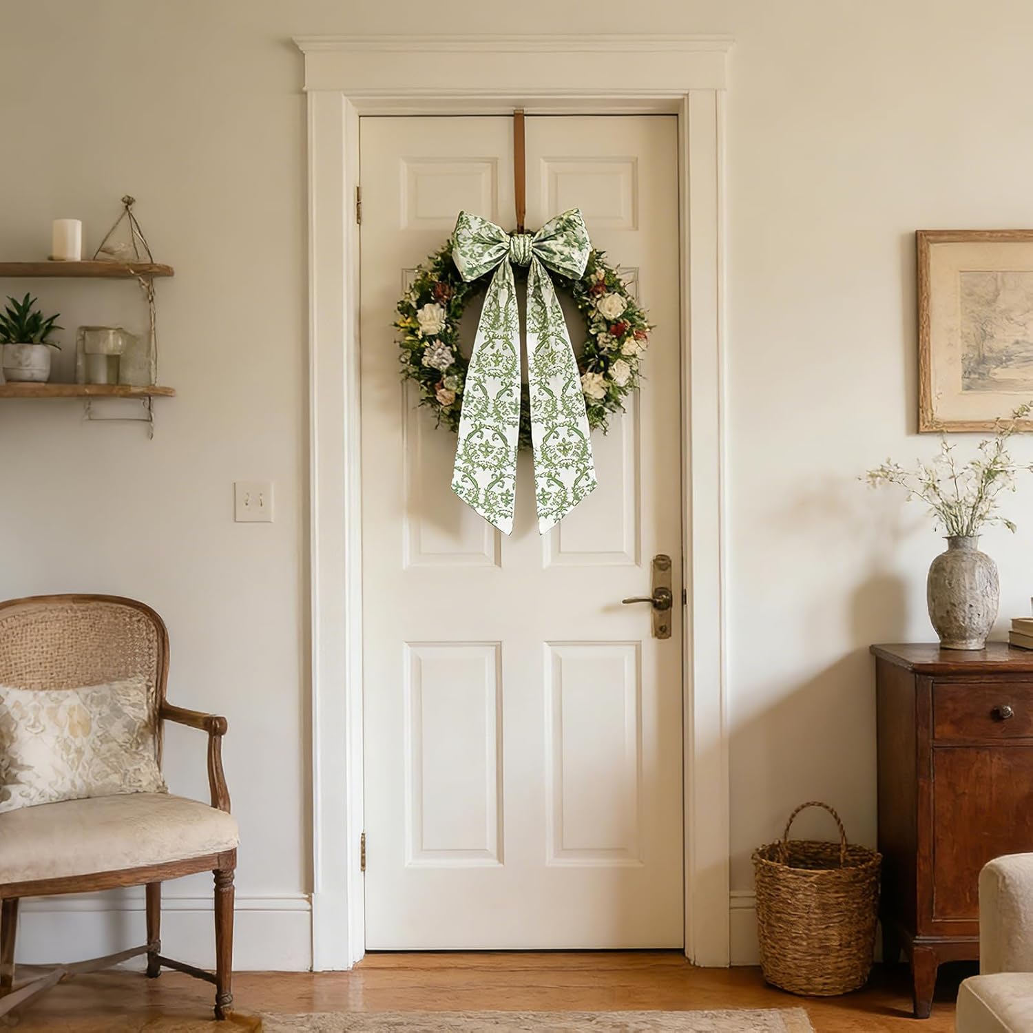 AZYM Wreath Sash Set - Vintage Ribbon Accessories for Indoor/Outdoor Door Decor | 2 Pcs