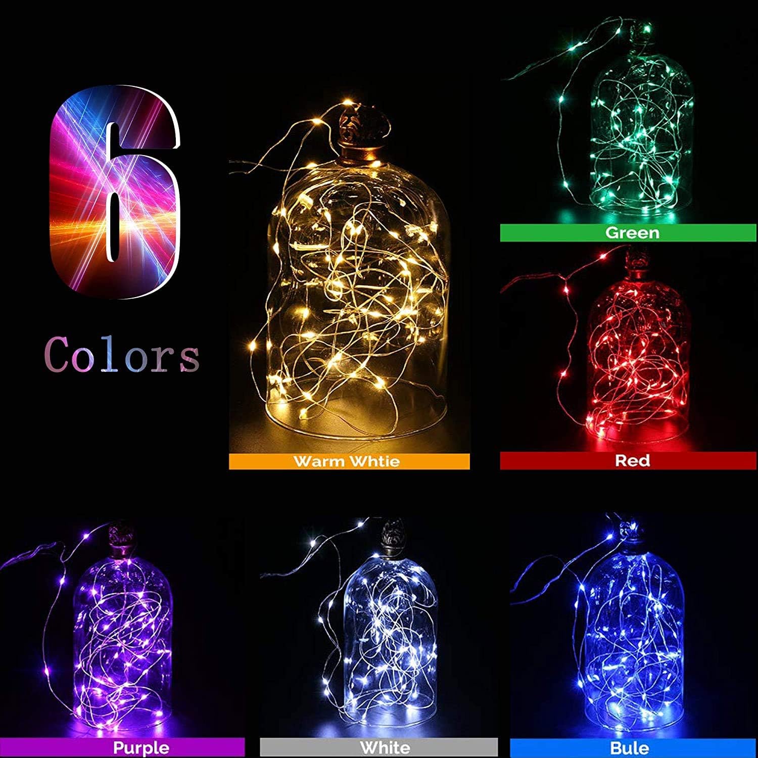 VOOKRY Mini Starry String Lights - 12 Pack Battery Operated 30 LEDs | 10 ft Silvery Copper Wire for Weddings, Parties, Christmas Decor