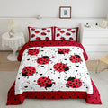 Red Ladybug Comforter Set Twin Size Cartoon Ladybugs Bedding Set for Kids Child,Cute Ladybird Reptile Duvet Insert Beetles Bugs Pattern Bed Quilt Chic Nature Art Lady Beetle Wild Animal Room Decor