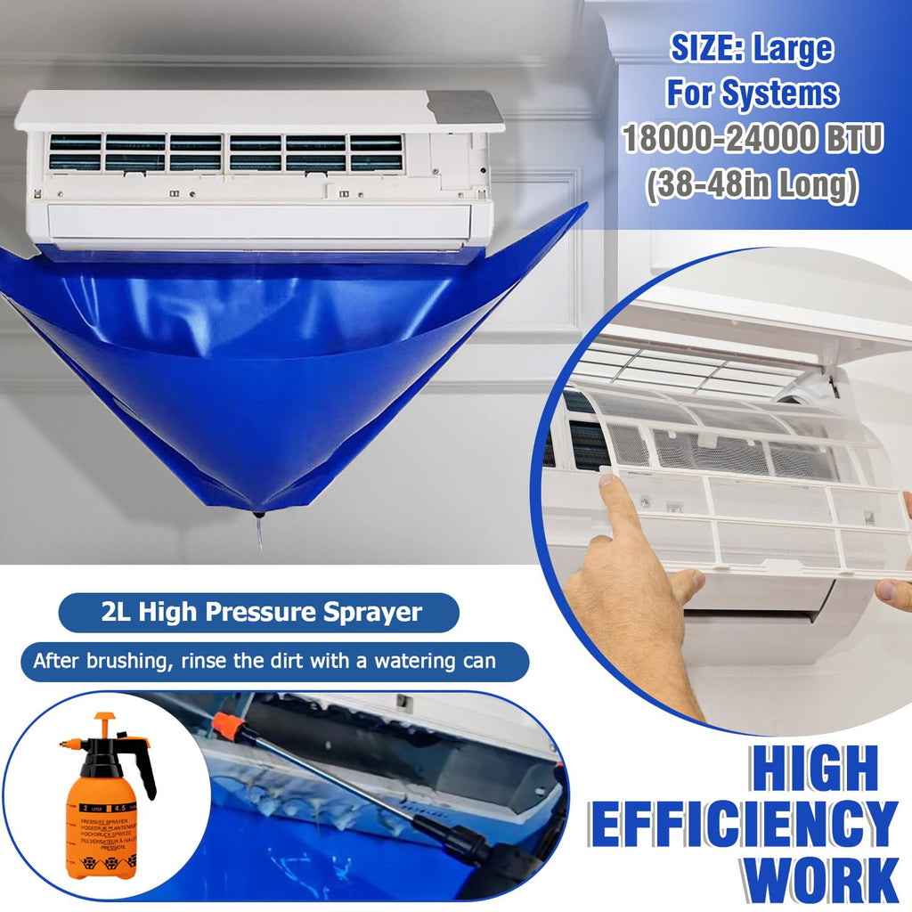 BOJACK Mini Split Cleaning Bag Kit with 2L High Pressure Sprayer, Air Conditioner Cleaning Kit, Air Duct Cleaning Kit, AC Cleaning Bag Fits Systems 38in - 48in Long