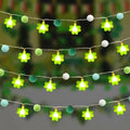 Skiennix St. Patrick's Day Garland Lights - 20 LED Shamrock Pompoms with Timer | 9.85ft Green Decor