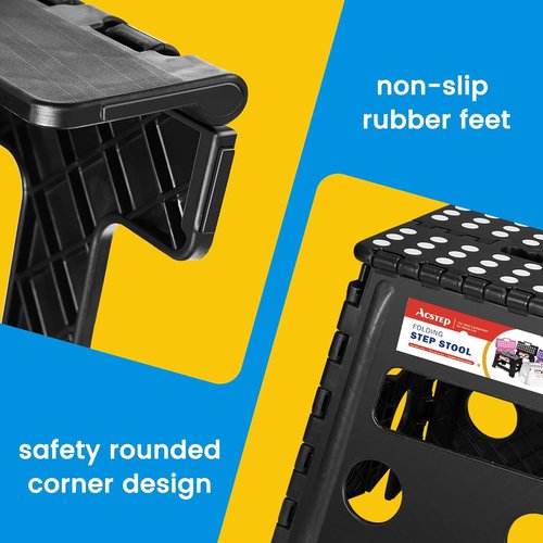 ACSTEP Folding Step Stool - Heavy Duty 13-Inch Premium Foldable Stool for Kitchen & Garden | Black