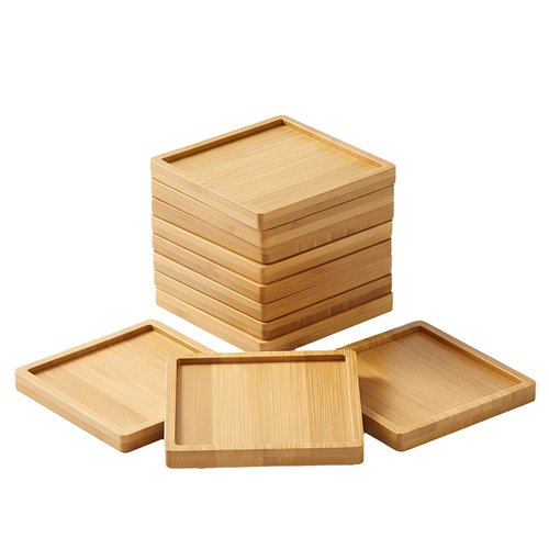 Bamboo Coasters Blank Mats for Crafts — DIY Mosaic Tile Base, Small Indoor Plant Coasters, Reusable Eco-Friendly Design (Square)