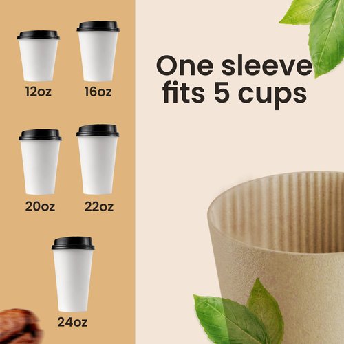 Homelance Sleeves Coffee 200 Pcs – Corrugated Brown Kraft Paper Cups Sleeves Fit 12oz, 16oz, 20oz, 22oz & 24oz Cups – Recyclable & Disposable – Perfect for Hot Drinks in Cafes & Offices (PACK OF 200)