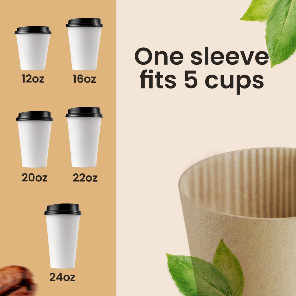 Homelance Coffee Sleeves 900 Pcs – Corrugated Brown Kraft Paper Cups Sleeves Fit 12oz, 16oz, 20oz, 22oz & 24oz Cups – Recyclable & Disposable – Perfect for Hot Drink in Cafes & Offices (Pack of 900)