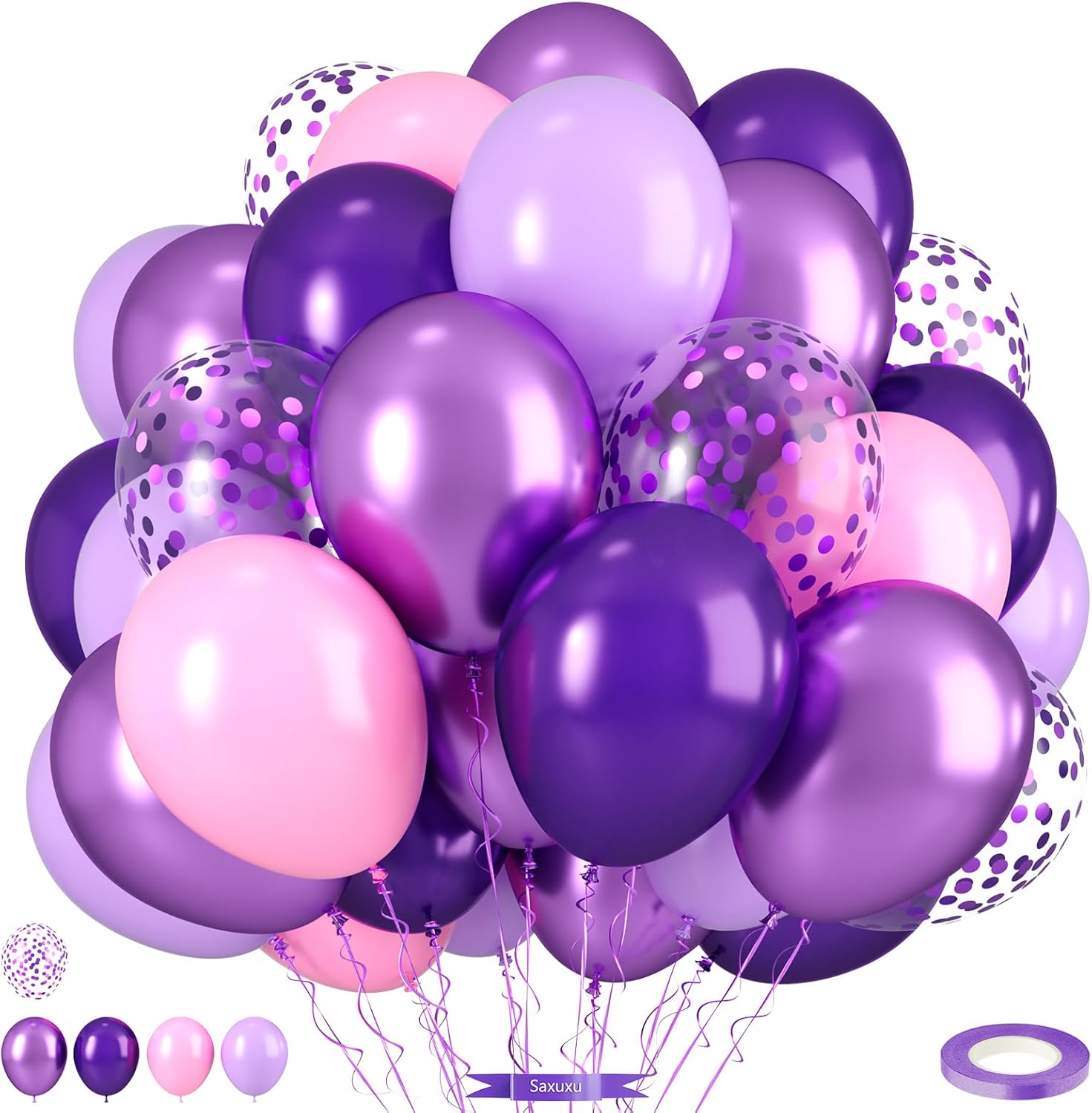 Skiennix Pink & Purple Balloons - Metallic Confetti Latex for Birthday & Wedding Decor