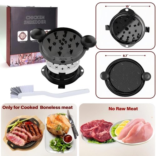 Chicken Shredder Tool Twist Meat Shredder Large-Shredding Tools with Stainless Steel Spikes Chicken Breast, Pulled Pork, Beef Black&Black
