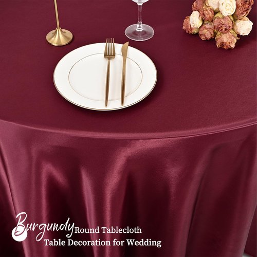12 Pack 108 Inch Burgundy Satin Tablecloth - Silky Round Tablecloth Overlay Smooth Fabric Table Cover, Bright Table Decoration for Wedding Party Banquet Events Restaurant Kitchen Dining
