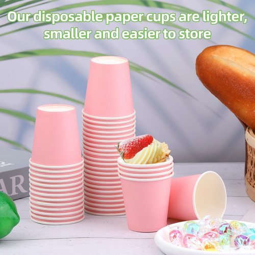 Wuadua 100 Pack 3 oz Pink Disposable Paper Cups - Sturdy and Leak-Proof for Parties, Events, Office, Home Use Disposable Mouthwash Cups - Ideal for Hot/Cold Drinks, Smooth Rim Design, Eco-Friendly