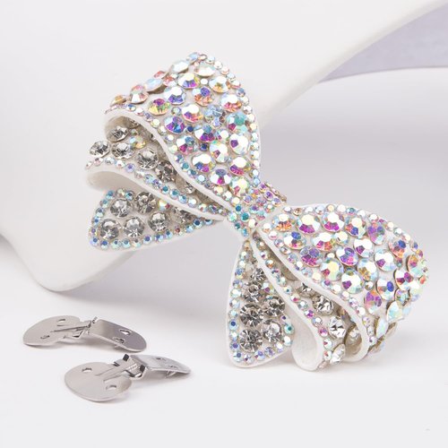 KOOBOOK Sparkly Rhinestone Bow Shoe Clips - Fashionable Shoe Decorations (2 Pcs) for a Dazzling Look