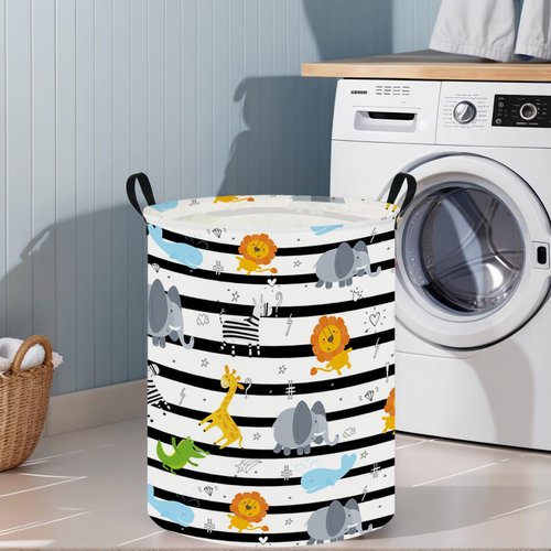 ASKETAM Baby Laundry Hamper & Kids Basket - Cute Waterproof Storage Bin, Kid-Friendly Clothes Organizer, Toys Box, and Playful Room Decor (Animal Jungle)