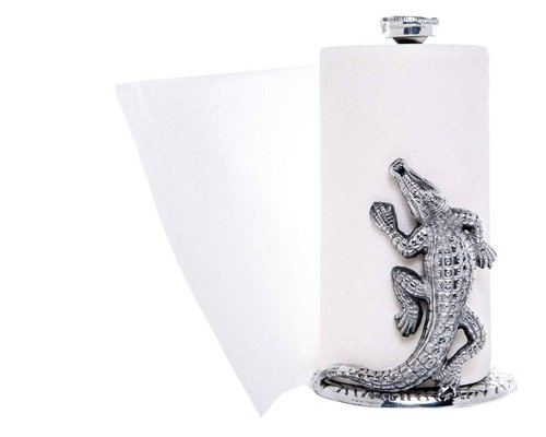 Arthur Court Designs Aluminum Alligator/Gator/Crocodile Paper Towel Holder Aluminum Metal Standing Tall on Countertop 12.5 inch Standing Tall