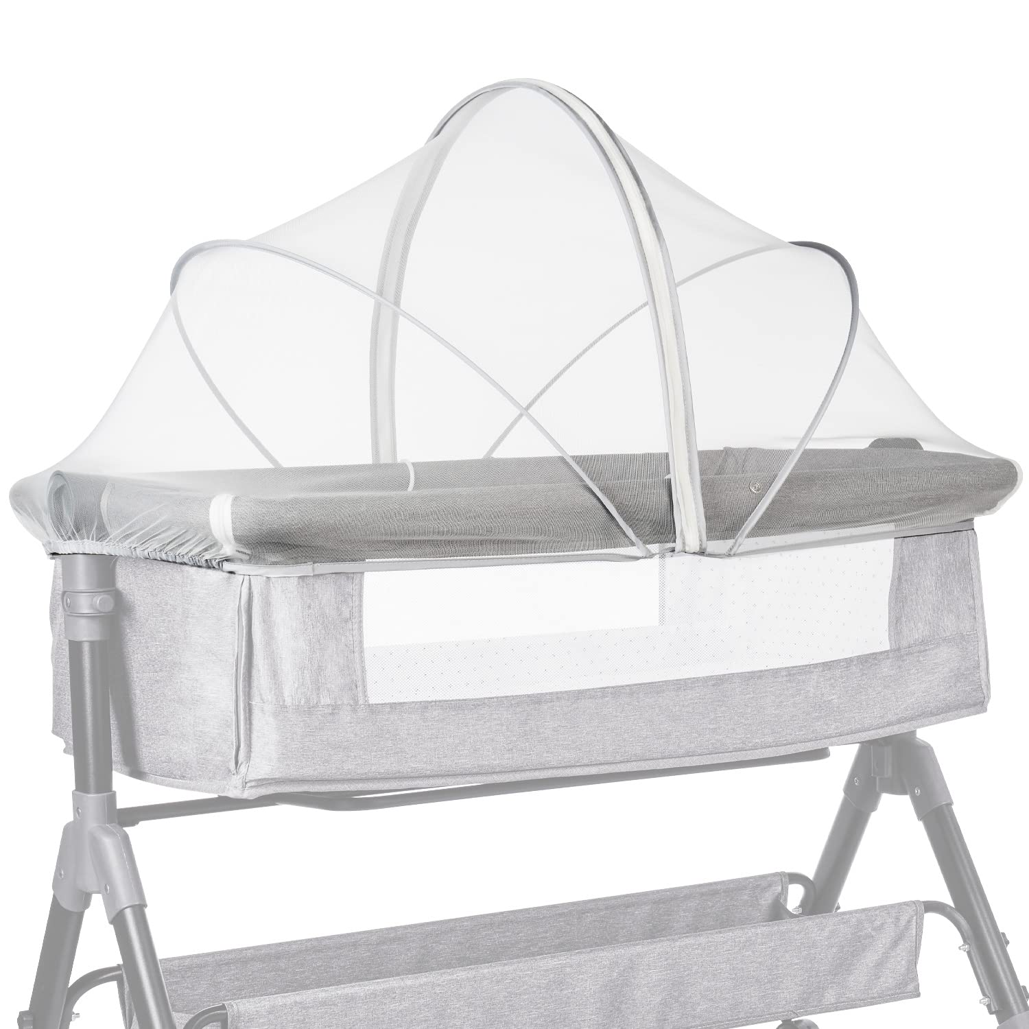 DUSHARKFUN Bassinet Cover Mosquito Net for Babies to Keep Insects/Bugs/Cats Out, Toddler Bassinet/Bedside Sleeper/Crib Net with Two-Way Zippers & Storage Bag, Breathable Mesh Holes, White