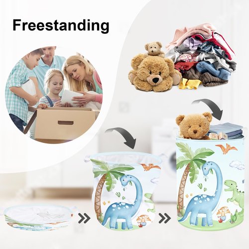 HUUMONSS Dinosaurs Baby Laundry Hamper Collapsible Clothes Kids Storage Basket Palm Tree Large Boys Girls Gift Toy Box Bin for Nursery Room, Blue, 63L